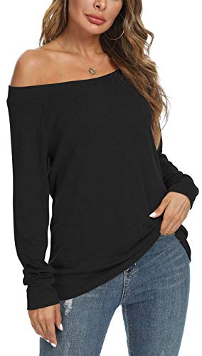 Womens Cute Sexy Off Shoulder Blouses Long Sleeve Boat Neck Tunics Tops