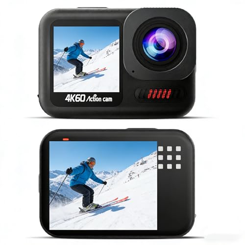 Cámara Deportiva con pantalla táctil 4K60FPS.Cámara de acción de 64 MP con 64 GB.15M Cámara Subacuática. EIS 170° Camara Acción con control remoto,zoom 8x  WiFi 2*1350 mAh Múltiples accesorios.