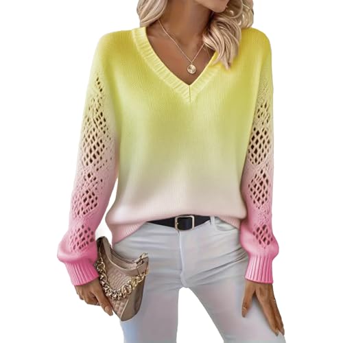 Sweaters for Women Trendy Graphic Print Long Sleeve V Neck Pullover Tops Lightweight Casual Kint Jumper