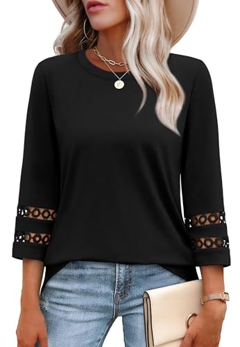 XIEERDUO 3/4 Length Sleeve Womens Tops and Blouses Dressy Casual Crewneck T Shirts Fashion Clothes Loose Fit Trendy