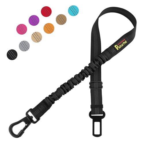 Plutus Pet Dog Seat Belt for Car, Adjustable Dog Car Harness with Carabiner Clip, Reflective Safety Dog Seatbelt Leash with Elastic Bungee, Black