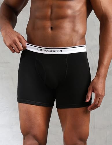 Image of U.S. Polo ASSN. Men's I667 Ribbed Cotton Mid Rise Underwear Trunks - Pack of 3