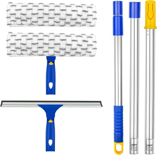 ITTAHO Raschietto per la pulizia dei vetri, raschietto da 30 cm e raschietto in microfibra da 28 cm con manico in acciaio inox, raschietto estensibile per vetri auto, 2 tamponi
