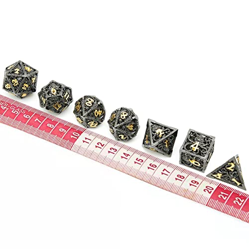 Hollow Metal Dnd Game Dice Cthulhu Shape Carved Black And Gold 7Pcs Set For Dungeons And Dragons Rpg Mtg Table Games D&D Pathfinder Shadowrun And Math Teaching (With Metal Case) #TOP4