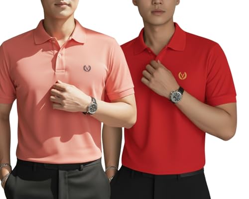Image of MACK JONNEY Men's Solid Polo T-Shirt | Premium Cotton Blend | Regular Fit | Short Sleeve | Collared Casual Wear|Pack of 2 -MJ-157