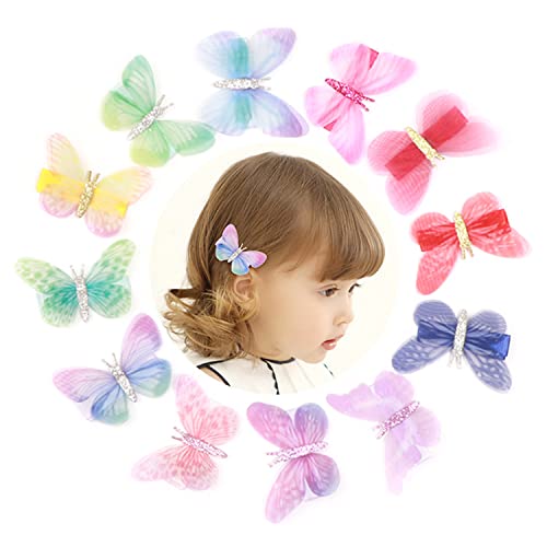 12 Stück Baby Mädchen Haar Chiffon Doppel Schmetterlingsflügel Clips Haarschmuck für kleine Mädchen Kleinkinder Teenager Kinder Cover