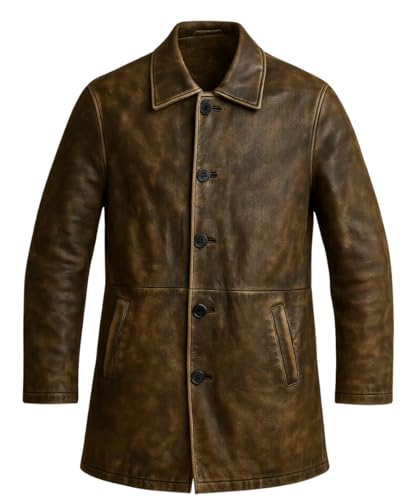 Men's Distressed Vintage Supernatural Style Brown Trench Leather Coat - Classic Handmade Trench Leather Jacket for Men2