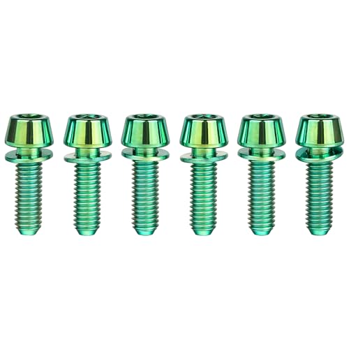 Image of Titanium Ti Allen Hex M5x16 18mm Tapered Head Bolt with Washer Screw for Bicycle Stem Parts Pack of 6 (Green, M5x16mm)