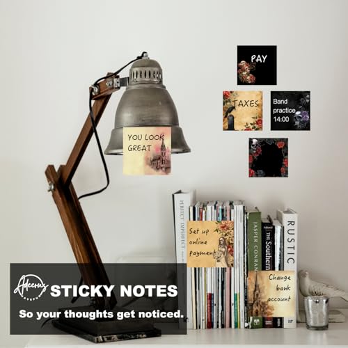 9 Blöcke Gothic Haftnotizen Set, schwarze selbstklebende Notizblöcke, super selbstklebende Notizblöcke, Notizkarte, Halloween-Bürodekor-Geschenke, Schreibtischzubehör für Studenten, Lehrer