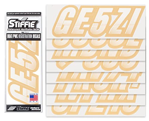 Image of STIFFIE Techtron White /Tan 3 inch Boat & PWC Registration Decals • Numbers Letters Stickers