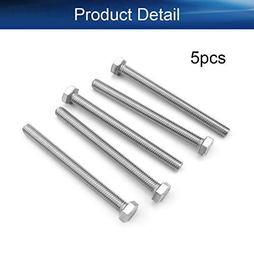 Image of Bettomshin 5Pcs M8 x 90mm Hex Bolts, 304 Stainless Steel 1.25mm Thread Pitch Fully Threaded Metric Hex Head Screw Bolts, Hexagon Screw Bolt, Hex Tap Bolts, Silver, A2-70 (Overall Size 95.3x13x13mm)