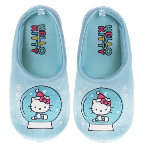 Josmo Sanrio Hello Kitty Slippers for Girls - Plush Kitty House Sandals Cute Fuzzy Cat Slipper - Blue (size 4-5 Big Kid)