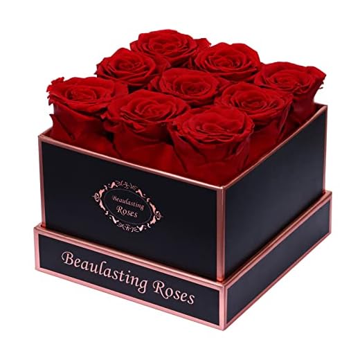 Beaulasting Roses Preserved Roses in a Box Real Eternity Roses That Last for Years Gift for Her Christmas Valentines Day Mothers Day(Square Black Box, 9 Red Roses)