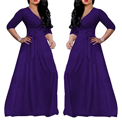 Image of LightlyKiss Plus-Size Maxi Dresses for Women African Summer 3 /4 Sleeves Beach Sundress with Pockets