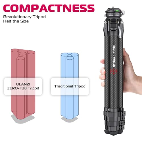 Image of ULANZI Zero F38 Professional Camera Tripod, 62.6 inch Lightweight Carbon Fiber Camera Tripod with Quick Release 1 /4 inch Screw & 360 Ballhead, for Most Cameras /DSLR /Projector, Weight 2.4lbs, Maxload 39.6lbs