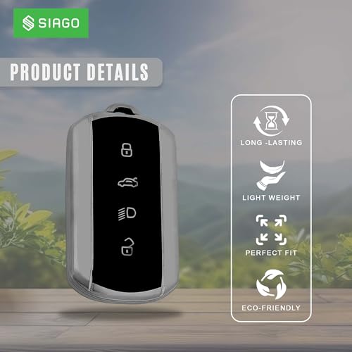 Image of SIAGO TPU Key Cover and Round Key Chain Compatible with Tata Curvv | Curvv EV Electric 4 Button Smart Key (Grey)