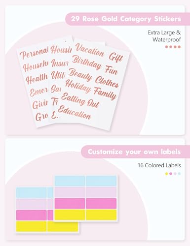 Image of A6 Budget Binder for Money Saving, PU Leather Budget Planner with 8 Cash Envelopes, Budget Sheets & Rose Gold Category Stickers, Money Organizer for Cash (Pink Cherry)