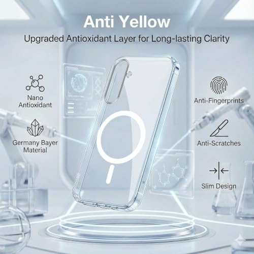 Image of Jkobi Lifetime Anti-Yellow MagSafe Compatible Clear Back Case Cover for Samsung Galaxy S23 FE 5G (Sleek Hard Crystal | Shockproof and Camera Protection)