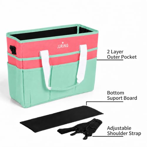 Image of JJRING Craft Organizer Tote Bag Large Art Storage Caddy Green and Orange | With Multiple Pockets For Sewing, Scrapbooking, School, Medical, And Office Supplies