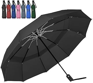 Umbrella Travel Umbrella, Compact Folding Vented Double Canopy Umbrella Auto Open Close 10 rib - D1 Black