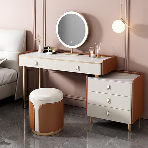 OrangeC Meuble de maquillage avec miroir et lumières, 3 modes d'éclairage, installation gauche/droite, grand tiroir, pieds en fer robustes pour chambre à coucher, 60 cm