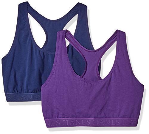 Hanes Ultimate Women's Casual Comfort Wirefree Racerback Bra 2-Pack, Coil Blue/Crocus, Medium