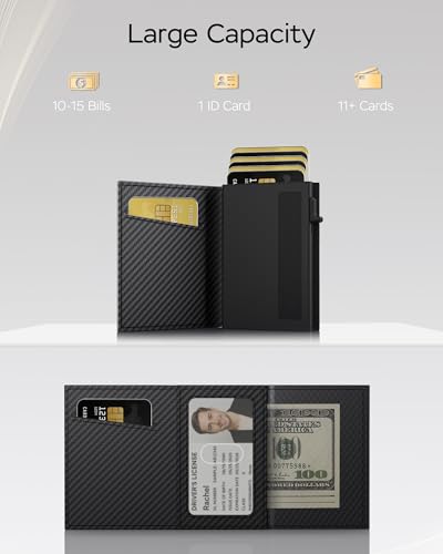 Wallet for Men - Sleek & Functional - Secure RFID Blocking Wallet with Smart Metal Pop Up Credit Card Holder, Minimalist Slim Front Pocket 11+ Cards ID Window Cash Slot, Gift for Him2