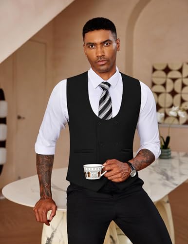COOFANDY Men's Suit Vest Slim Fit Double Breasted Dress Vest Casual Business Formal Waistcoat2
