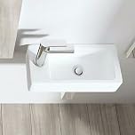 Mini Cloakroom Basin Ceramic, Small Rectangle Bathroom Sink Wall Mounted, Compact Hand Wash Basin Small Sink Bowl Left Hand Tap White