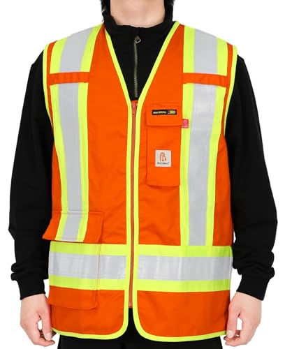 BOCOMAL FR Vest Zipper 4”Tape Hi Vis/High Visibility ANSI/ISEA NFPA2112 CAT2 Flame Resistant Satety Workwear