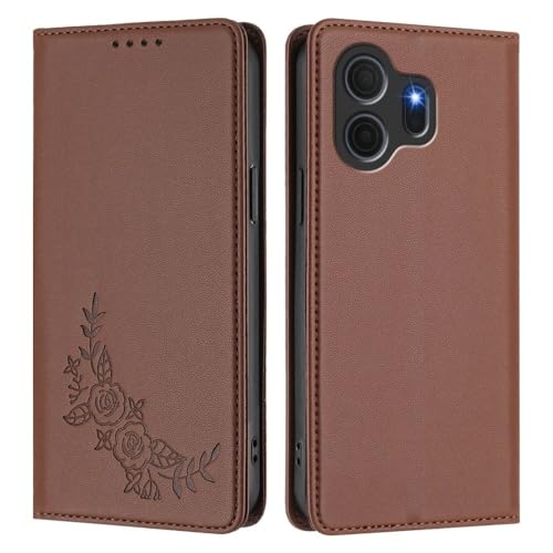 Étui TCL Stylus 5G marron à rabat magnétique et fentes pour cartes