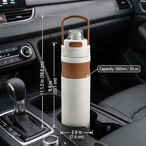 Image of 600ml Insulated Water Bottle with Straw - Premium SUS 316 Stainless Steel Sport Flask - Insulated Hot & Cold, Leak-Proof One-Click Flip Top - Gym & Travel Bottle (Ivory Mocha)