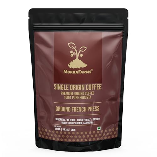 Image of MokkaFarms Premium 100% Robusta Coffee - French Press - Light Medium Roast | Fresh & Single Origin | Plantation A /AA Beans | Rich, Flavourful & Aromatic | One Way Valve Zip-Lock Bag