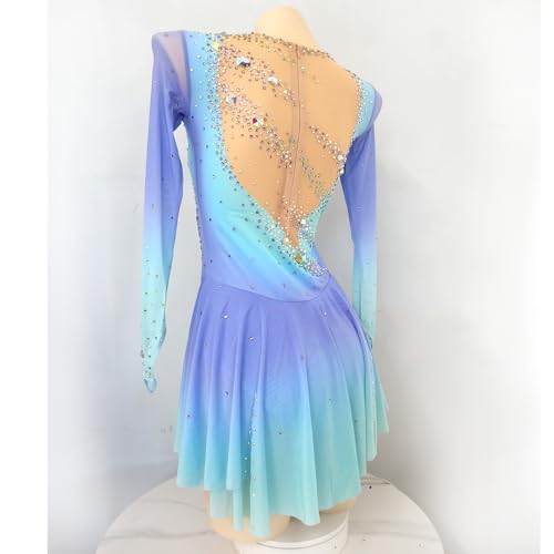 JoyCan Roupas femininas de patinação artística de competição de desempenho profissional em azul e ro