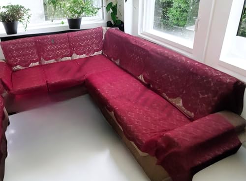 Image of Fab Nation Cotton L Shape Sofa Covers for 7 Seater Sofa Set | Sofa Slipcovers for 4 + 3 Seaters Cover with 2 Arms | Maroon