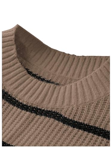 Verdusa Women's Plus Size Striped Print Rib Knit Tops Short Sleeve Crew Neck Sweater Top4