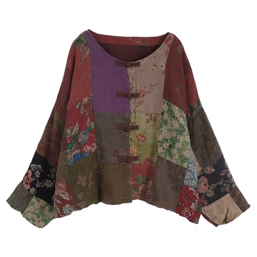 Cotton Linen Blend Spring Patchwork Short Jacket for Women - Lightweight Casual Outerwear2