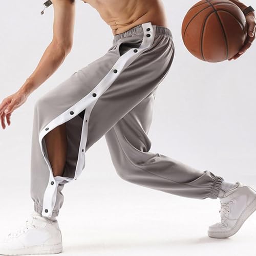 Mens Tear Away Athletic Pants High Side Split Snap Buttons Striped Sweatpants Casual Workout Wear for Jogging4