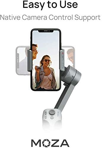 MOZA Mini MX Gimbal with a smartphone mounted, illustrating the ease of use and native camera control support.