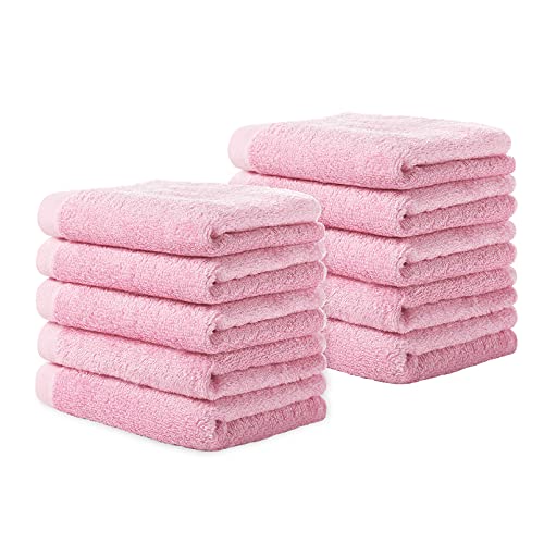 Image of Yoofoss Luxury Washcloths Towel Set 10 Pack Baby Wash Cloth for Bathroom-Hotel-Spa-Kitchen Multi-Purpose Fingertip Towels and Face Cloths 10'' x 10'' - Pink