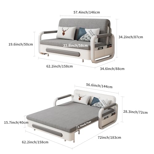 Convertible Sofa Bed with Storage – Sleeper Sofa for Small Spaces & Living Rooms, Dark Grey & White (128cm) - Image 2