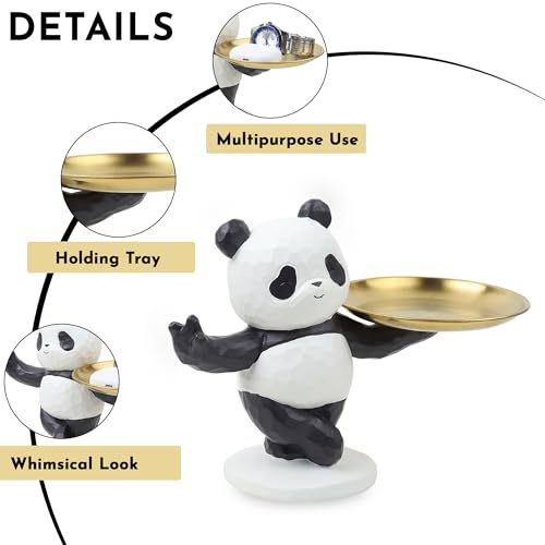 Image of ARMONIA Butler Panda Decorative Figurine with Gold Tray,Balanced Design,Cute Animal Figurine Multipurpose Storage Stand for Keys,Candy,Jewelry,Premium Home Decor Accent for Living Room,Office, Gifting
