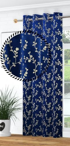 Image of Velvet Room Darkening Door Curtain 7 Feet, Golden Foil Print
