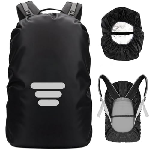 SHOCHX Funda impermeable para mochila con tres correas reflectantes (8-70 L), 1 correa de hebilla antideslizante ajustable para polvo y antirrobo, resistente a la lluvia y a la nieve, Negro, M (26-40L