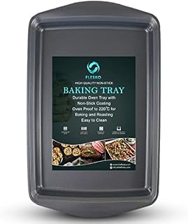 Flesko Baking Tray Large Size of 46 x 28 x 3.7cm Carbon Steel with Non Stick Coating Rectangle Oven Tray Deep Large Easy Dishwasher Safe for Roasting Brownie Cake Baking