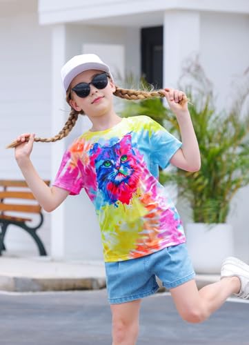 Image of SunFoucs Girls Kids Shirts Size 5-12 Tie Dye Casual Tshirt Short Sleeve Crewneck Tee Top | Short Sleeve Rainbow Tee Top