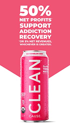 Clean Cause Low Calorie Watermelon Mint Usda Organic Sparkling Yerba Mate Tea (16Oz Cans, 12-Pack Case) Low Sugar, 160Mg Caffeine, Healthy Alternative To Soda & Energy Drinks. #TOP4