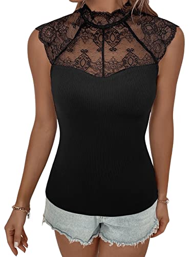 GORGLITTER Damen Spitzen Oberteil Ohne Ärmeml Tops T-Shirt Sommer...