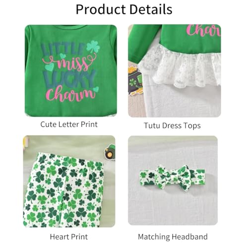 Image of HIHA Toddler Little Girls St.Patrick's Day Outfit Love Letter Print Dress Tops Pants Set