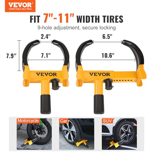 Image of VEVOR Universal Wheel Clamp Lock, 2 Pack Adjustable Anti-Theft Tire Lock, Heavy-Duty Steel for ATV SUV Car Golf Cart Boats Motorcycles, with 6 Keys